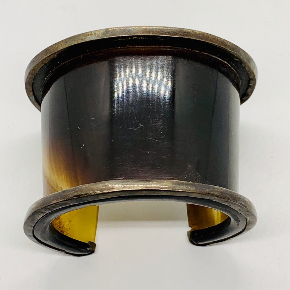 Water buffalo cuff with metal accent